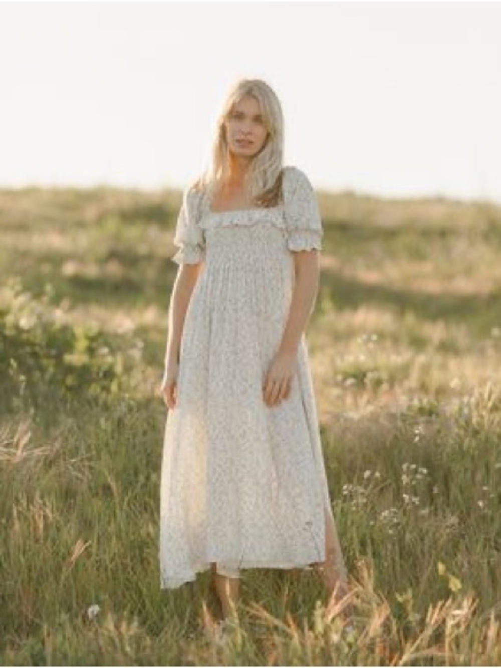 Rylee + Cru Smocked Square-Neck Birdie Dress in Sky Blue Lily Floral